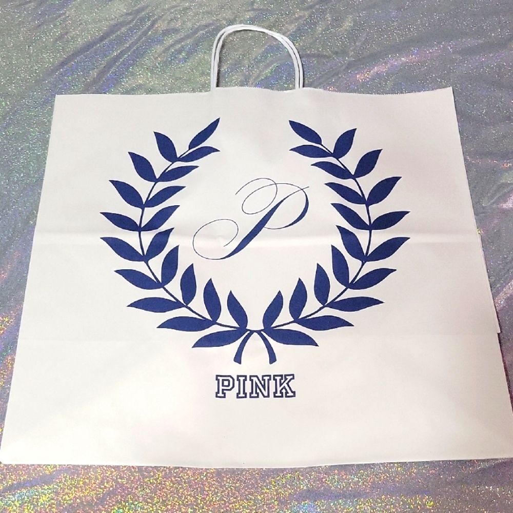 Pink Victoria Secret White& Blue XL Shopping Bag Brand New (5 Count)